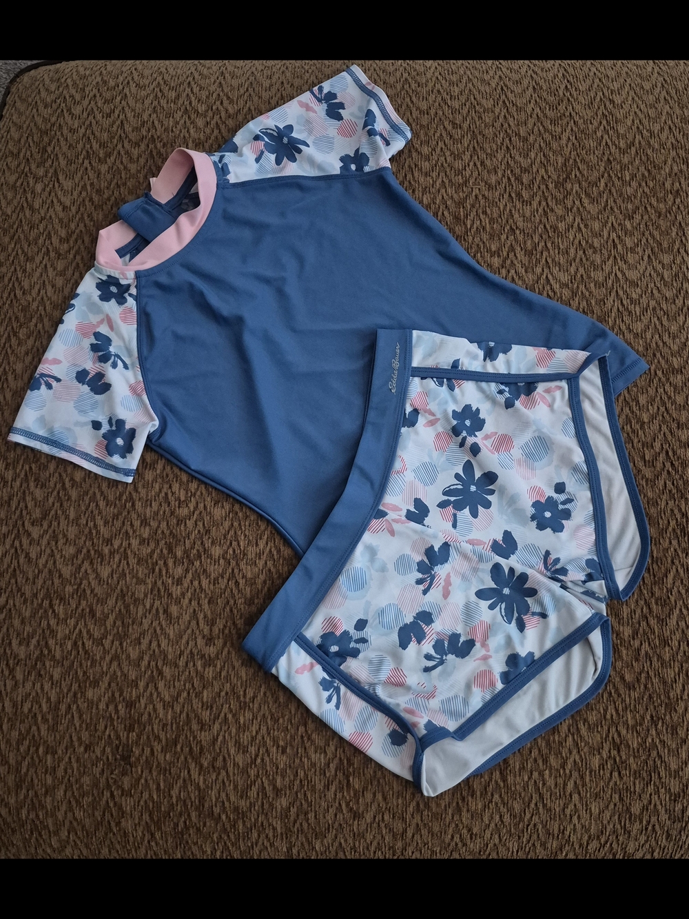 Eddie Bauer Blue Floral Rashguard Set with Pink Accents